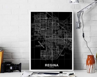 REGINA Canada map poster black white Hometown City Print Modern Home Decor Office Decoration Wall Art Dorm Bedroom Gift