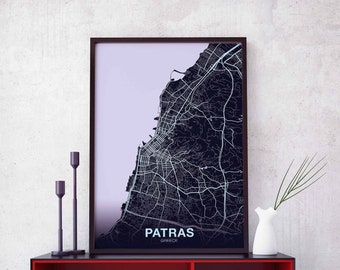PATRAS Greece night blue poster Hometown City Print Modern Home Decor Office Decoration Wall Art Dorm Bedroom Gift