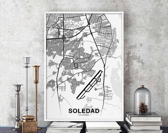 SOLEDAD Colombia map poster black white Hometown City Print Modern Home Decor Office Decoration Wall Art Dorm Bedroom Gift