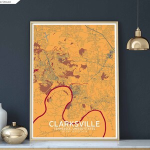 CLARKSVILLE Tennessee USA map poster black white Hometown City Print Modern Home Decor Office Decoration Wall Art Dorm Bedroom Gift