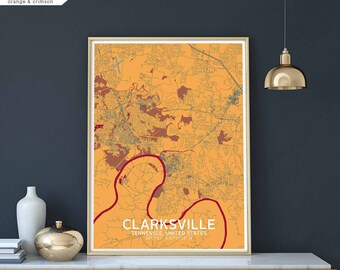 CLARKSVILLE Tennessee USA map poster black white Hometown City Print Modern Home Decor Office Decoration Wall Art Dorm Bedroom Gift