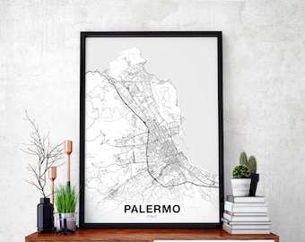 PALERMO Italy map poster Hometown City Print Modern Home Decor Office Decoration Wall Art Dorm Bedroom Gift