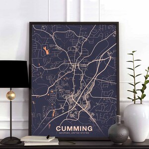 CUMMING Georgia GA USA carte affiche couleur ville natale ville impression moderne décor à la maison bureau décoration mur art dortoir chambre cadeau