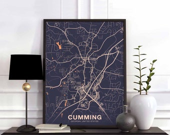 CUMMING Georgia GA USA map poster color Hometown City Print Modern Home Decor Office Decoration Wall Art Dorm Bedroom Gift