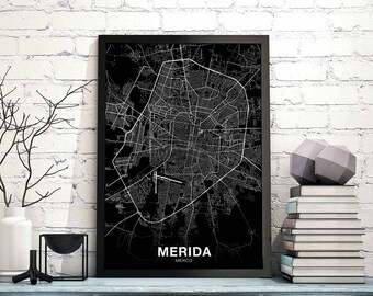 MERIDA Mexico map poster black white Hometown City Print Modern Home Decor Office Decoration Wall Art Dorm Bedroom Gift
