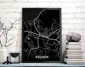 AGUADA Puerto Rico map poster Hometown City Print Modern Home Decor Office Decoration Wall Art Dorm Bedroom Gift
