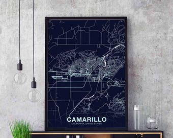 CAMARILLO California CA US map poster color Hometown City Print Modern Home Decor Office Decoration Wall Art Dorm Bedroom Gift