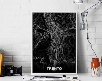 TRENTO Italy map poster black white Hometown City Print Modern Home Decor Office Decoration Wall Art Dorm Bedroom Gift