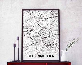 GELSENKIRCHEN Germany map poster Hometown City Print Modern Home Decor Office Decoration Wall Art Dorm Bedroom Gift