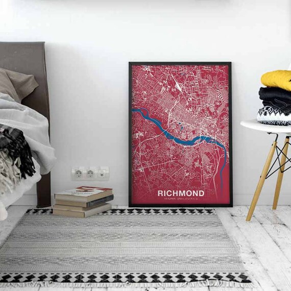 Richmond Virginia Va Us Map Poster Color Wall Decor Design Etsy