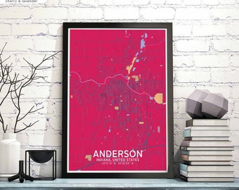 ANDERSON Indiana USA map poster black white Hometown City Print Modern Home Decor Office Decoration Wall Art Dorm Bedroom Gift