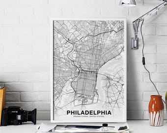 PHILADELPHIA Pennsylvania PA USA map poster black white Hometown City Print Modern Home Decor Office Decoration Wall Art Dorm Bedroom Gift