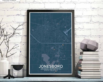 JONESBORO Arkansas USA map poster black white Hometown City Print Modern Home Decor Office Decoration Wall Art Dorm Bedroom Gift