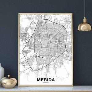 MERIDA mexique carte affiche ville natale ville impression moderne décor à la maison bureau décoration mur art dortoir chambre cadeau