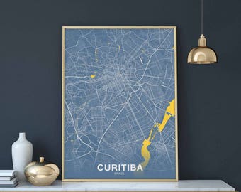 CURITIBA Brazil map poster color Hometown City Print Modern Home Decor Office Decoration Wall Art Dorm Bedroom Gift