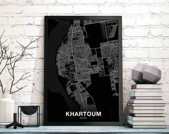 KHARTOUM Sudan map poster black white Hometown City Print Modern Home Decor Office Decoration Wall Art Dorm Bedroom Gift