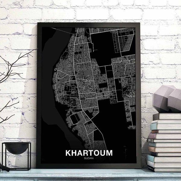 KHARTOUM Soedan kaart poster zwart wit Hometown City Print Modern Home Decor Office Decoratie Wall Art Dorm Slaapkamer Cadeau