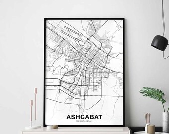 ASHGABAT Turkmenistan map poster black white Hometown City Print Modern Home Decor Office Decoration Wall Art Dorm Bedroom Gift