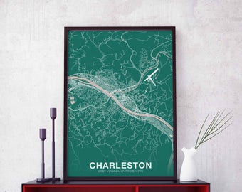 CHARLESTON West Virginia WV US map poster color Hometown City Print Modern Home Decor Office Decoration Wall Art Dorm Bedroom Gift