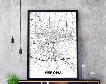 VERONA Italy map poster Hometown City Print Modern Home Decor Office Decoration Wall Art Dorm Bedroom Gift