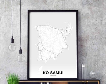 KO SAMUI Thailand map poster Hometown City Print Modern Home Decor Office Decoration Wall Art Dorm Bedroom Gift