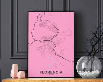 FLORENCIA Colombia map poster color Hometown City Print Modern Home Decor Office Decoration Wall Art Dorm Bedroom Gift