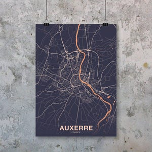 AUXERRE France carte affiche couleurs ville natale ville impression moderne décor à la maison bureau décoration mur art dortoir chambre cadeau