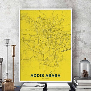 ADDIS-ABEBA Ethiopie carte affiche couleur ville natale ville impression moderne décor à la maison bureau décoration mur Art dortoir chambre cadeau