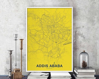 ADDIS ABABA Ethiopia map poster color Hometown City Print Modern Home Decor Office Decoration Wall Art Dorm Bedroom Gift