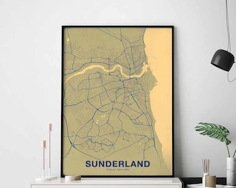 SUNDERLAND Great Britain uk map poster color Hometown City Print Modern Home Decor Office Decoration Wall Art Dorm Bedroom Gift