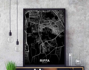 RIFFA Bahrain map poster black white Hometown City Print Modern Home Decor Office Decoration Wall Art Dorm Bedroom Gift