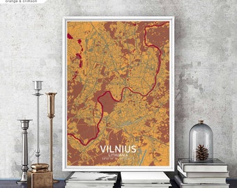 VILNIUS Lithuania map poster black white Hometown City Print Modern Home Decor Office Decoration Wall Art Dorm Bedroom Gift