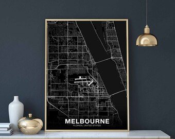 MELBOURNE Florida FL USA map poster black white Hometown City Print Modern Home Decor Office Decoration Wall Art Dorm Bedroom Gift