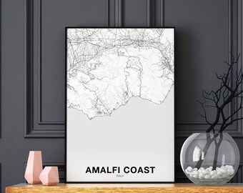 AMALFI COAST Italy map poster black white Hometown City Print Modern Home Decor Office Decoration Wall Art Dorm Bedroom Gift