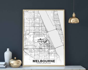 MELBOURNE Florida FL USA map poster black white Hometown City Print Modern Home Decor Office Decoration Wall Art Dorm Bedroom Gift