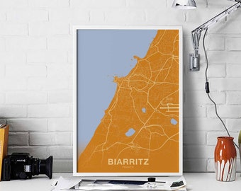 BIARRITZ France map poster colors Hometown City Print Modern Home Decor Office Decoration Wall Art Dorm Bedroom Gift
