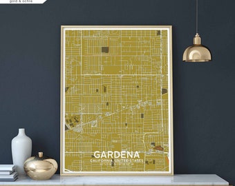 GARDENA California usa map poster black white Hometown City Print Modern Home Decor Office Decoration Wall Art Dorm Bedroom Gift