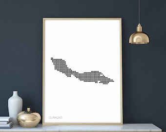 CURACAO minimal dots retro map poster black white wall decor design modern swiss scandinavian nordic housewarming travel