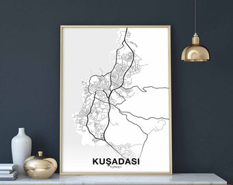 KUSADASI Turkey map poster black white Hometown City Print Modern Home Decor Office Decoration Wall Art Dorm Bedroom Gift