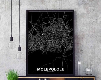 MOLEPOLE Botswana map poster black white Hometown City Print Modern Home Decor Office Decoration Wall Art Dorm Bedroom Gift