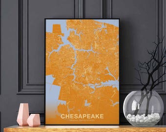 CHESAPEAKE Virginia VA US map poster color Hometown City Print Modern Home Decor Office Decoration Wall Art Dorm Bedroom Gift