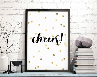 Cheers ! poster black white wall decor design modern motto swiss scandinavian minimal nordic typography digital file new year