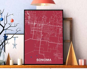 SONOMA California US map poster color Hometown City Print Modern Home Decor Office Decoration Wall Art Dorm Bedroom Gift