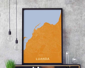 LUANDA Angola map poster color Hometown City Print Modern Home Decor Office Decoration Wall Art Dorm Bedroom Gift