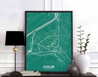 CHUR Switzerland map poster color Hometown City Print Modern Home Decor Office Decoration Wall Art Dorm Bedroom Gift
