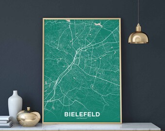 BIELEFELD Germany map poster color Hometown City Print Modern Home Decor Office Decoration Wall Art Dorm Bedroom Gift