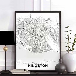 KINGSTON Jamaica map poster black white Hometown City Print Modern Home Decor Office Decoration Wall Art Dorm Bedroom Gift