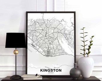 KINGSTON Jamaica map poster black white Hometown City Print Modern Home Decor Office Decoration Wall Art Dorm Bedroom Gift