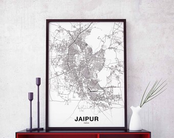 JAIPUR India map poster Hometown City Print Modern Home Decor Office Decoration Wall Art Dorm Bedroom Gift