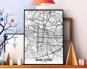 SAN JOSE Costa Rica map poster black white Hometown City Print Modern Home Decor Office Decoration Wall Art Dorm Bedroom Gift